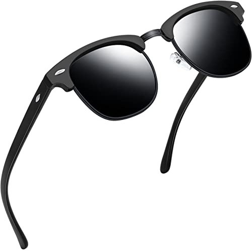 Joopin Klassiska Solglasögon Herr Dam med UV 400-skydd och Retro Halvram Solglasögon Polariserade Fiske Sunglasses Unisex för Fiske Körning Golf Matt Helsvart