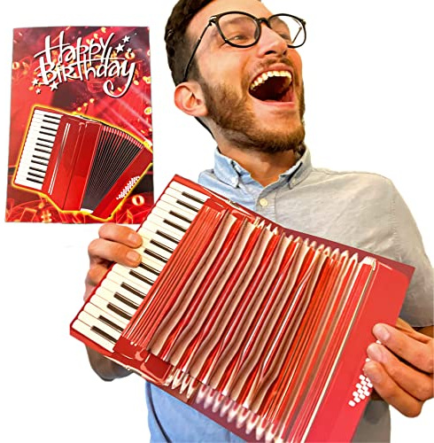100 GREETINGS Interactive Accordion Birthday Card – Musical Birthday Cards for Men, Music Present for Men, Musicians & Son, Happy Birthday Card for Men, Musicians Gift, Open/Close to Play Song (Red)