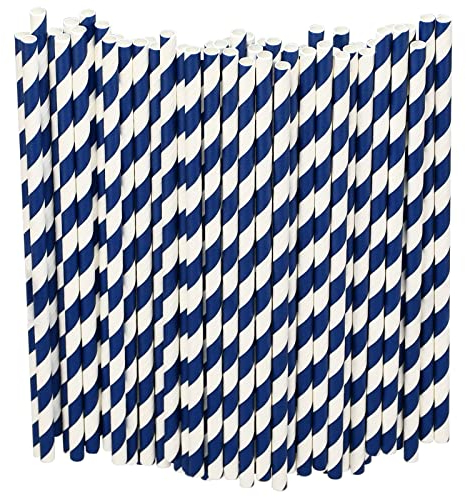 Cannucce usa e getta di carta sfuse 1000 pezzi, strisce blu/bianche, 19,7x0,6cm - biodegradabili e durevoli