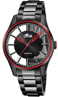 LOTUS Reloj Hombre Analógico de Acero Inoxidable 316l Negro - Movimiento de Cuarzo - Cristal Mineral de Alta Resistencia - Resistente al Agua 5 ATM 18905/1 Special Prices
