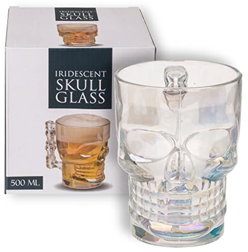 Vaso de cerveza con asa, diseño de calavera, para aprox. 500 ml, aprox. 9,3 x 7 x 12,5 cm