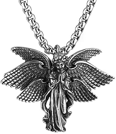 HZMAN Guardian Angel Necklace for Women Stainless Steel Classic Seraph Angle Wing Prayer Amulet Pendant Jewelry Gift