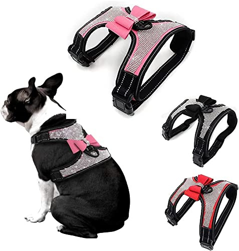 Harnais pour chien avec nœud papillon, mignon et étincelant avec diamants doux et brillants, taille S, M, L, pour garçons et filles, rouge, S