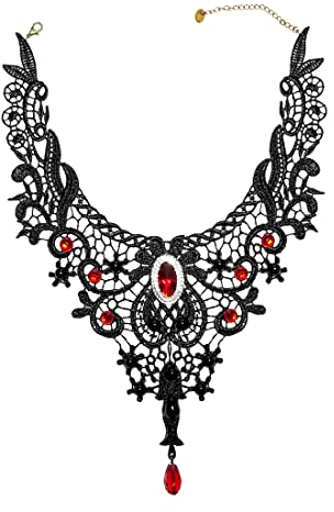 Aabellay Gothic Spitze Choker Halskette Damen Schwarz Spitze Kette Gotisch Kostüm Accessoires Retro Victorian Schmuck Collier Vintage Choker Lolita Kostüm Zubehör Halloween Spitze Halskette Set -Y432