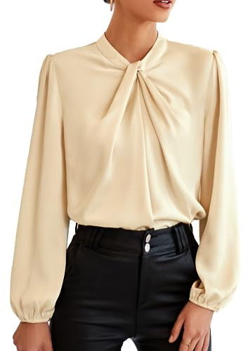 GRACE KARIN 2023 Long Tops to Wear Gothic Knotted Neck Long Sleeve Shirt Women Festival Party Blouse Champagne L