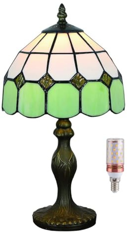 Five liters 8 Tiffany Style Mediterranean Stained Glass Table Lamp Bedside Bedroom Lamp Night Light Children's Lamp 38 cm Hight with Light Bulb(Color:Green)