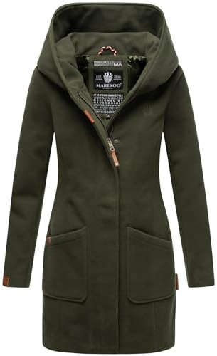 MARIKOO Damen Mantel Trenchcoat Wintermantel Übergangs Jacke Parka Lang B819 [B819-Maik-Olive-Gr.M]
