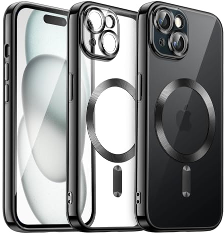 JETech Magnetische Hülle für iPhone 15, Schwarz | Kompatibel mit MagSafe, Kameraschutz, Galvanisierter TPU-Rahmen, Stoßschutz