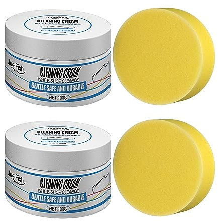 EHOTER Jue-Fish - Crema de limpieza multifuncional para zapatos blancos 2023, crema de limpieza multifuncional y eliminación de manchas, crema de limpieza de zapatos blanca con esponja (2 unidades)