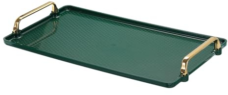PATIKIL Plastik Servierschale mit Golden Handgriff 16.1 x 8.7 Golden Grün | Tablett Schmuck Servierplatte, Modernes Rechteckig Dekorativ wiederverwendbar, Für Arbeitsplatte Bad Küche