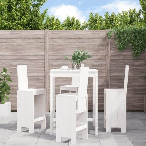 Tidyard 5-TLG.Gartenbar-Set Garten Bar Set Sitzgruppe Rattan Bar Tresen Theke Tisch Barset Garten Tisch Outdoor Gartenmöbel Set Weiß Massivholz Kiefer