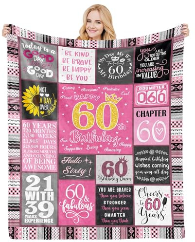 COZYCRIB 60th Birthday Gift Blanket, Soft Flannel Throw Blanket, 50x60, Patchwork Design, Perfect for Home, Office, Travel