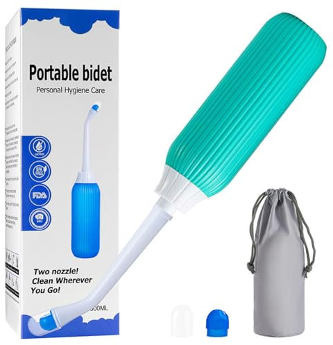 Brigtviee Bidet Portatile da 500 ml con Doppi Ugelli e Condotto Retrattile e Borsa da Viaggio, Peri Bottle Bottiglia Perineale Bidet da Viaggio per Docce Intime, Ligiene Personale,Verde