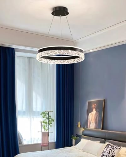 Deliouay LED Pendelleuchte Esstisch Hängelampe Rund Hängend Lampe Modern Ring Hängeleuchte Dimmbar Esstischlampe mit Fernbedienung Pendellampe für Wohnzimmer Küche Büro Deckenleuchte (Schwarz, Ø50cm)