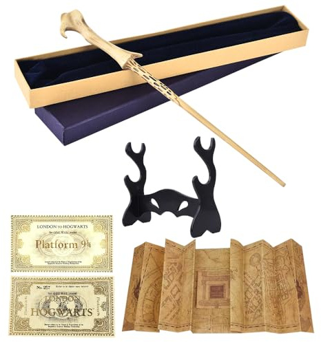 CJBIN Baguette Voldemort 37CM avec Noyau Acier, Boîte Cadeau avec Carte, Billet et Support de Baguette Noire