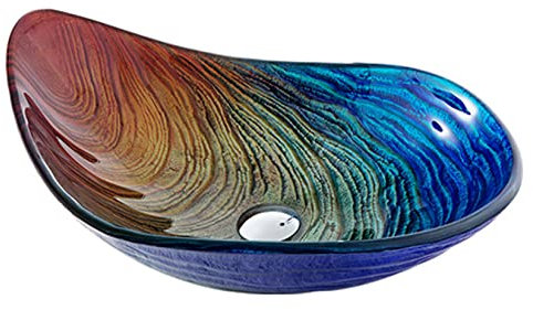 HDMOZUYT Badezimmer-Waschbecken, 12 mm gehärtetes Glas, künstlerisches Aufsatzwaschbecken, modernes, einfaches Waschbecken mit Pop-up-Ablauf, Tropfenform, C (D)