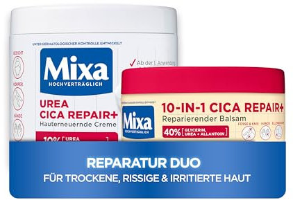 Mixa Urea Cica Reparatur Duo: 2er Pack | Reichhaltige Körpercreme (400ml) + Intensiv-Repair Balsam (150ml) | Für trockene, rissige & irritierte Haut - Gesicht & Körper | Mit Urea