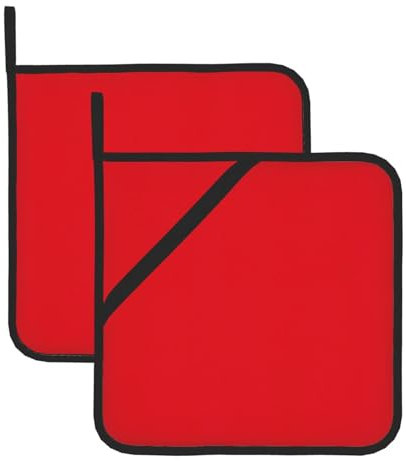 WHJWZY Set di 2 presine da cucina resistenti al calore e durevoli, con design a corda per appenderlo, tinta unita, motivo rosso