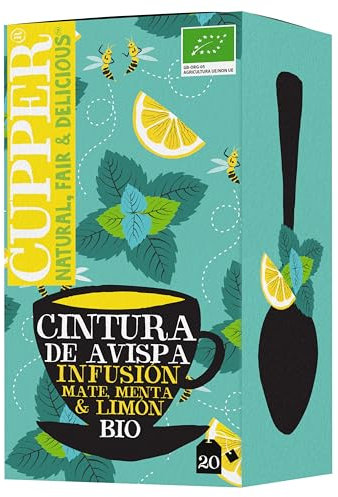 CUPPER - 20 Bolsitas De Infusiones Ecológicas Cintura de Avispa - Propiedades Depurativas Y Diuréticas - Contiene Mate, Menta y Limón - Apto Para Vegano