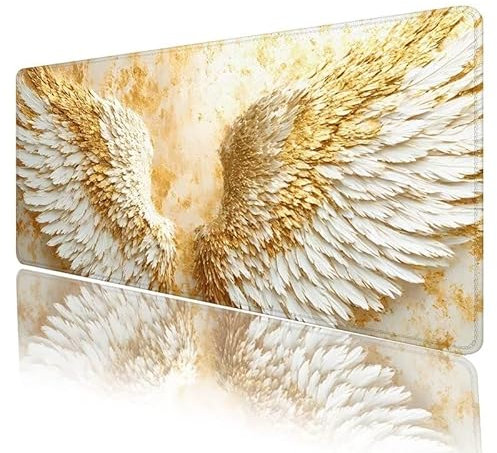 White Mouse Pad XXL 1200 x 600 x 5 mm Large Gaming Mousepad Wing Mouse Mat, Desk Mat With Stitched Edges, Extended Keyboard Mat with Non-Slip Rubber Base for Home Office Decor, Gifts for Women H-813