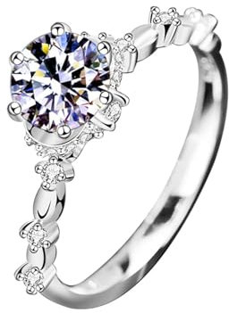 BCughia Diamantring Weißgold 585, 14 Karat Ring mit Rund Labor Diamant 0.1ct Damenring Verlobungsring Größe 54 (17.2)