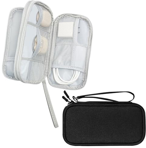 Xpieoyrm 2 Stück Kabeltasche Zubehörtasche, Elektronikzubehör Organizer, Tragbare Kabelorganizer, Reisekabel Doppelschicht Reise Elektronik Zubehör Tasche für Handy, Ladekabel, Powerbank