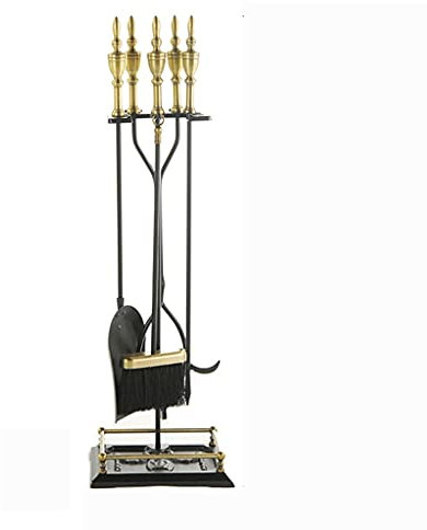 Lot de 5 outils de cheminée avec tisonnier en fer forgé et support d'accessoires d'intérieur pour cheminée