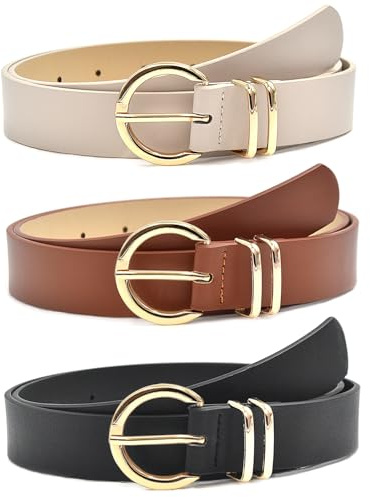 Jortmrd 3 Stück Damen Gürtel Leder Damengürtel Ledergürtel mit Metallschnalle Mode Taille Gürtel für Frauen Jeans Hosen Kleider (Schwarz, Braun, Beige)