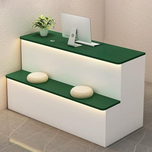 YUGXTH Empfangstheke, Rezeptionstheke mit Abschließbaren Schubladen, Empfangstresen, Rezeptionstresen LED-Beleuchtung, für Homeoffice und Büro(White+Green,80cm/31.5in)