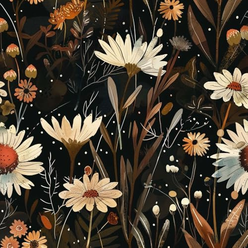 Klebefolie Möbelfolie Tapete Wildblumen Blätter Hand Gezeichnet Dunkel Mustertapete Möbelfolie Selbstklebend Klebefolie Muster Wasserdichte Möbelaufkleber Vinyl Folie für Möbel, Küche, Schlafzimmer