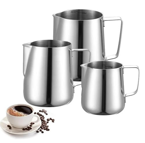 WENYOG Pot à Lait Pichet à Mousse de Lait en Acier Inoxydable, 600ML, for café, Cappuccino, crémier, Tasse à Expresso, Latte, Machine à mousser avec échelle(600ML)