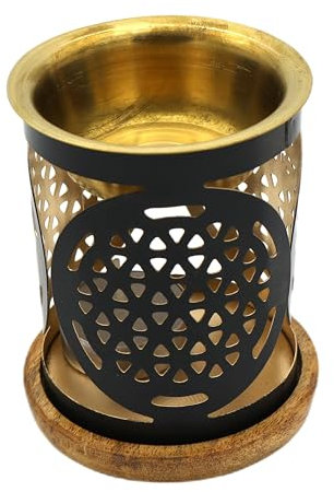LivuX Aromafume 1168 - Lámpara aromática de metal con posavasos de madera, 8 x 9 cm, ideal para aceites esenciales, relajación y ambientación