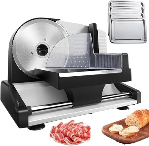 LLHTTDMBDFC Cortadora De Fiambre, Cortafiambres, Máquina cortadora de Carne Comercial con 4 bandejas, máquina cortadora de Carne con Hoja de Acero Inoxidable de 190mm for Cortar Zanahorias