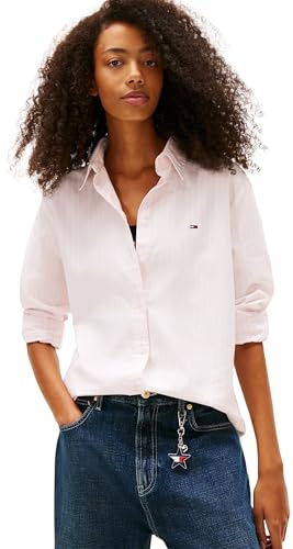 Tommy Jeans Donna Camicia Oxford Regular Fit, Argento (Light Pink/Stripe), M