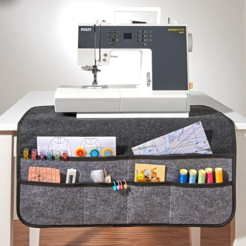 3 PAGEN® Nähmaschinenunterlage mit Taschen - Filzunterlage zum Nähen - Nähorganizer mit praktischen Taschen – rutschhemmende Unteseite, schont die Arbeitsfläche – grau – Maße: 60x60 cm