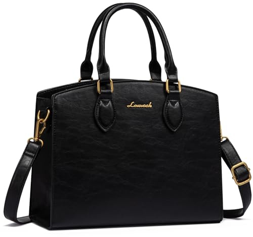 LOVEVOOK Purse Handbag for Women, Vintage Tote Shoulder Bag Trendy, PU Leather Satchel Bag, Medium Ladies Hand Bag Black