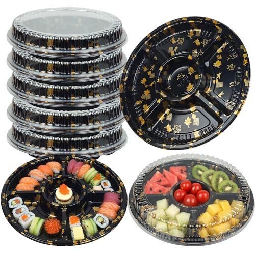 AZKEEGREY 8 Pack Compartment Serving Platter with Lids Round Snack Tray | Divided Catering Buffet Trays, for Party Food, Fruit Appetizers, Dip Veggies