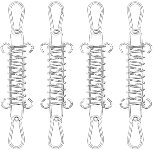 Tendeur Voile Ombrage 4 Pièces, Ressort de Tension Fixation Voile D'ombrage avec 8 Mousquetons Inoxydable Ressort de Traction pour Bâche Tente Grille Métallique Voile D'ombrage Auvent