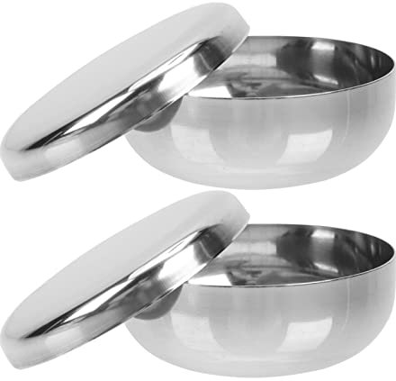 LAPYAPPE Lot De 2 Sets De Bols à Riz Coréens Mini En Acier Inoxydable 10 Cm, Bol Cuisine Simple Couche, Résistant à La Vapeur, Pour Usage Familial Et Restaurant Asiatique