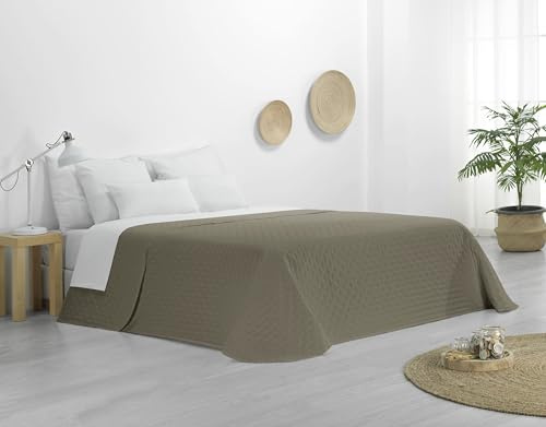 Donegal Collections Colcha de Verano Cama 150-250x260 cm Reversible Kaki Kay - Colchas de Verano Acolchado Fino Extra Suave Cubre Cama Multiusos para Primavera, Verano y Entretiempo