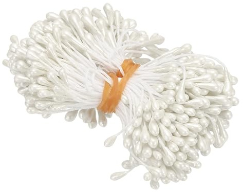 PATIKIL 3mm Flower Stamens, 300 Pcs Double Heads Flower Wire Stems Artificial Pistil Cake Matt Pearl Floral Stamen for Flowers Making Crafts DIY Christmas Wedding Decoration, Vanilla