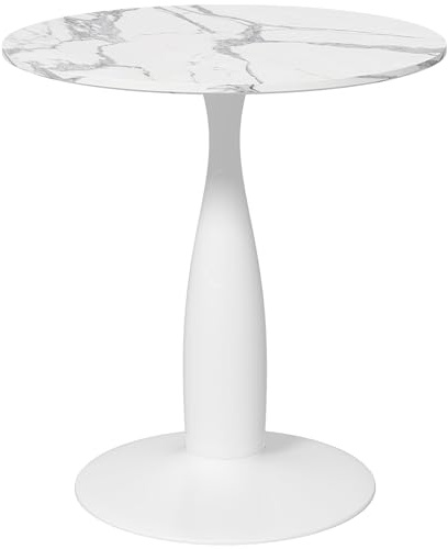 HOMCOM Esstisch 70 x 70 cm rund für 4 Personen mit Mamoroptik Weiß | Küchentisch, Esszimmertisch, Säule-Bein, Kaffeetisch, Moderner Tisch, für Küche, Esszimmer und Wohnzimmer