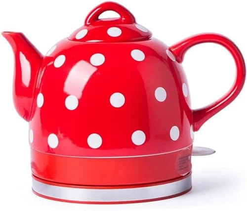 Ceramic Electric Kettle 1L, Retro Cordless Jug with Gooseneck Spout, Fast Boil Water Boiler with Auto Shut-Off & Boil Dry Protection, for Tea Coffee Soup(red)