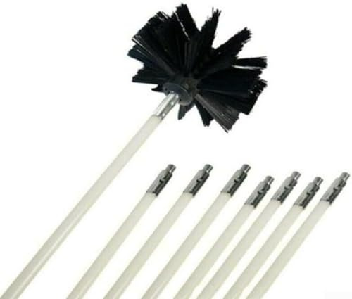 Chimney Cleaner Kit, Chimney Cleaning Brush Kit Nylon Rotary Duct Vent Cleaning Set, 8 Flexible rods 1pc Brush for Fireplace Dryer Vent