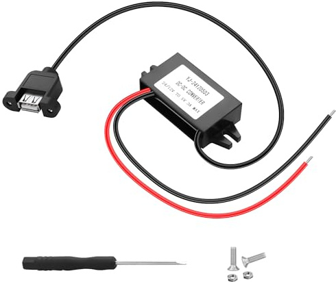 JSADZKJ DC 12V to 5V 3A USB 15W Car Waterproof Power Supply Converter, USB Step Down Voltage Power Supply Output Adapter,Voltage Regulator Buck Module for Security Camera,LED,DVR (USB with Ear)
