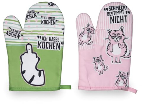 2er Set Ofenhandschuhe Miesekatze Topfhandschuhe Kochhandschuhe Backhandschuhe mit Motiv Küchenhandschuhe Waschbar