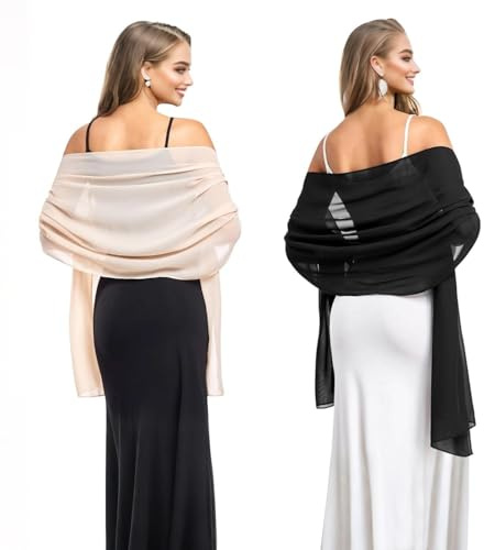 OAAO Sciarpa in Chiffon 2 Pezzi, Sciarpa di Seta Squisita Ed Elee, Pratica Protezione Solare, Abito da Sera da Indossare con Accessori.