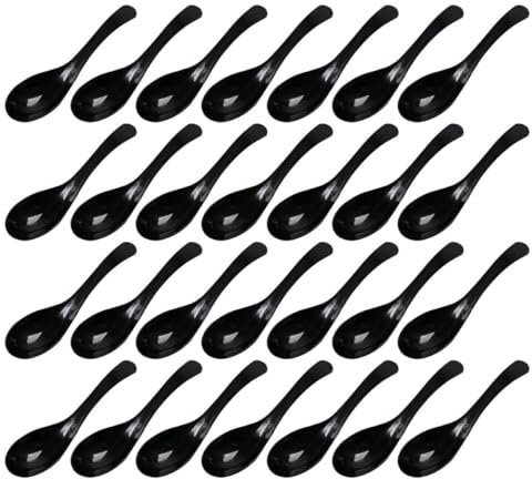 GLEAVI Disposable Thickened Plastic Spoons 100pcs, Single Use Tableware for Home and Restaurant, Black Kitchen Mixing Spoons Suitable for Takeout and Food Serving