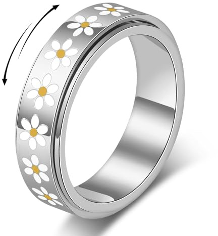 MIYUEFAN Anxiety Ring für Damen, Anti Stress Band Ring Edelstahl Muttertagsgeschenke, Anti-Angst Spinner Ringe Gänseblümchen Schmuck Geschenk Muttertag für Mama Frauen Herren