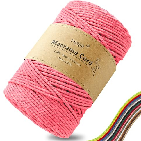 FOSER Premium Makramee Garn 4mm × 200m, Natürliches Makramee Schnur Makramee Kordel für Handwerk, wanddeko (Rosa)